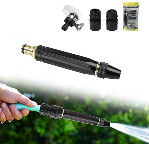 WJUAN Pistola Acqua Alta Pressione, Metallo Lancia per Pompa Irroratrice, Nero Classico, Pistola Idropulitrice con 3 Interfacce, Ruotabile Regolabile 360°, per Irrigazione, Lavaggio Auto, Pulizia