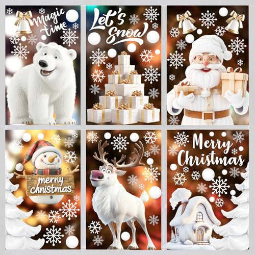 Noel Autocollants Fenetre, 9 Feuilles Stickers NoëL Fenetre, Decoration Noël Fenêtre Stickers en Amovible PVC 3D pour Décorations de Noël