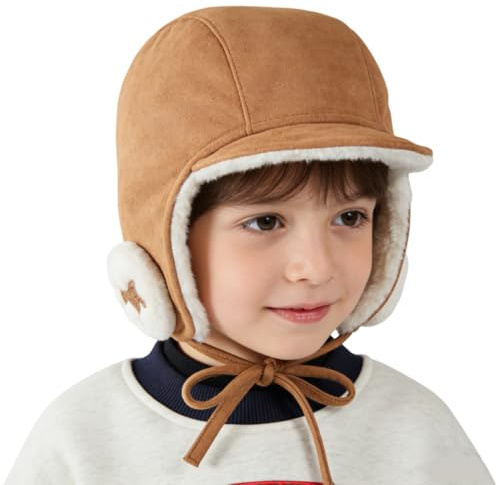 ITODA Bonnet Oreillette Chaud Épais pour Enfant Bonnet d'hiver Doublé de Polaire avec Corde pour Bébé Casquette Coupe-Vent avec Cache-Oreilles Cagoule Ski pour Enfant 2-6 Ans, Kaki