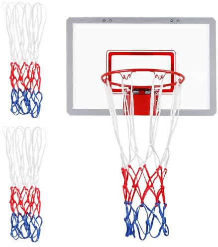 2 Stücke Sport-Basketballnetz, 3 Farbig Basketball Ersatznetz, Standard Größe Nylon Basketballkorb Netze, Profi Ersatz Netz, für Die Innen- und Außenmontage Geeignet, 12 Schlaufen