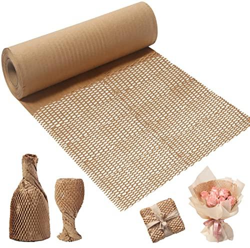 Honeycomb Packaging Paper Bubble Wrap Roll 100M X 30cm | Bubble Wrap Alternative, Hand-Tearable Cushioning Wrap, Reusable Packing Paper for Moving, Shipping and Gifts