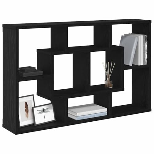 vidaXL Estante de Pared con Estante Roble Negro 85 x 16 x 52,5 cm, Estantería Moderna para Sala, Montada en Pared, Espacio Amplio, Minimalista Exhibir