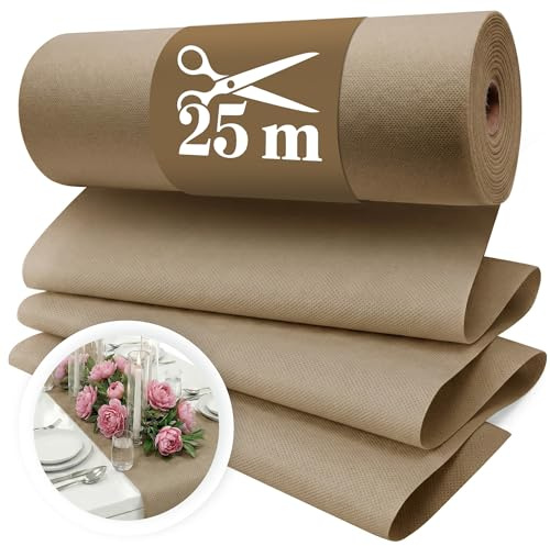 Fleece bordslöpare beige [30 cm x 25 m] – engångsbordsband som ädel bordslöpare bordsdekoration för bröllop, kommunion, dop, födelsedag, jul och ölbordsfester