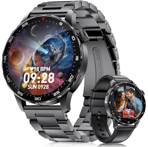 Smartwatch Herren Business mit Telefonfunktion,IP68 Wasserdicht Fitness Tracker 1.43 AMOLED Display Edelstahl Fitnessuhr mit Herzfrequenz/Schlafmonitor/Kalorien,120+ Sportmodi für Android iOS