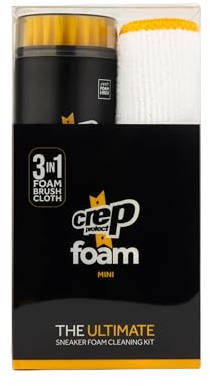Crep Protect Foam Mini Schuhreiniger - Sneaker Reinigungsschaum für unterwegs mit integrierter Bürste & Mikrofasertuch - Schnelle Reinigung im Reiseformat