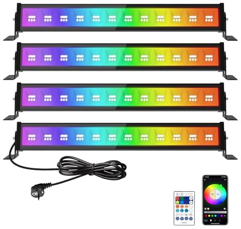 T-SUN 50W RGB Barra de Luz LED, 4 Piezas RGBCW Foco LED Exterior, Iluminación Mural RGB Inteligente con Mando a Distancia/APP/Memoria/Temporizador/Impermeable IP66 para Escenarios Bar Fiesta Jardín