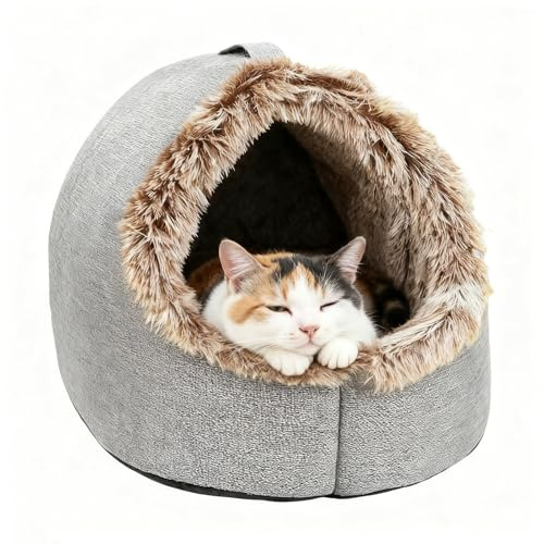 Cueva para Gatos, Suave Cálido con Asa Calmante, Cama Cueva para Gatos Casa Cálida, para Cachorro y Perro Pequeño en Interiores Dormitorio Sala Balcón Hogar