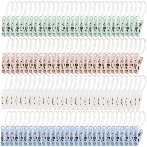 Frcctre 120 Pack Plastic Clothes Pins, Multi-Purpose Plastic Hanging Clips with Rope, Windproof Laundry Hooks Hanger Clips Clothespins Clothes Peg for Hanging Clothes Hat Towel Sock Gloves Photos