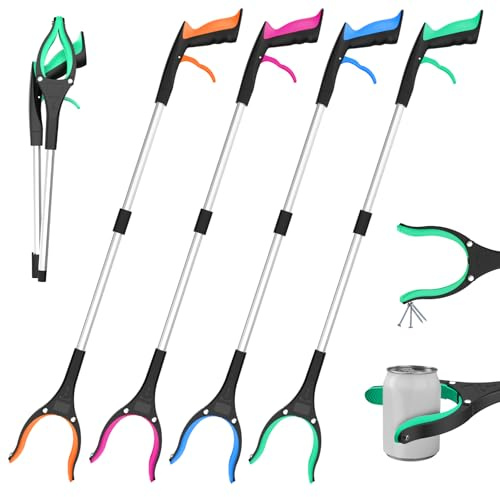 Trash Grabber Tool 4 Pack, 32 Inch Heavy Duty Litter Picker Upper with 360 Degree Rotating Jaw and Magnetic Tip, Color-Coded Set for Outdoor Cleanup Events, Volunteer Groups and Property Maintenance