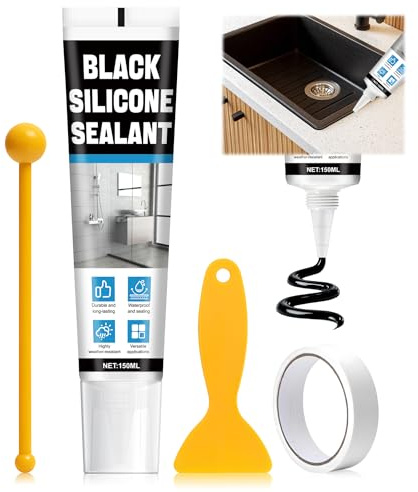 ALLONY Silicone per Doccia, 150ML silicone Nero, Silicones Doccia, Protezione a Lungo Termine, silicones Sigillante Impermeabile per Cucina, Bagno, Lavandino, Colla per Vetro