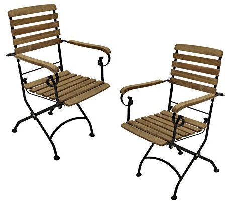 DEGAMO Gartensstuhl Klappsessel Jakarta mit Armlehnen, Gestell Flachstahl schwarz, Belattung Teak Holz geölt, FSC®-Zertifiziert, Outdoor, 2 STÜCK