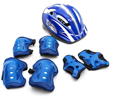 Helmet With Pads In Blue Adjustable Age 5-12 Years Protective Set For Cycling Bicycle Skating Scooting Universal
