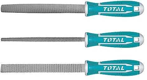 Total Tools Set med 3 rader | 200 mm (8 tum) | Platt fil, halv omkrets och rund fil | Perfekt för snickeri | för träfil, plast eller metall | Turkos stål