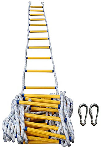 Échelle de Corde d'Évacuation, Échelle de Secours avec Mousquetons Échelle de Corde de Sécurité Ignifuge 2-9 étages Rapide à Déployer Facile à Utiliser, 3/5/8/10/20/30M(Size:3m/10ft)