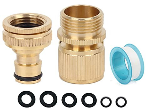 Outside Garden Tap Connector Set - 1/2 & 3/4 inch 2 in 1 Brass Female Tap Adapter, 3/4 inch Male Hose Fitting