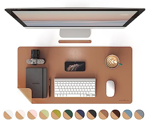RENMTURE Doppelseitiges Mauspad, Naturkork und PU-Leder, große Schreibtischunterlage für Büro und Heimarbeit, Schreibtischschutz, rutschfest, wasserdicht, leicht zu reinigen (Braun, 80 x 40 cm)