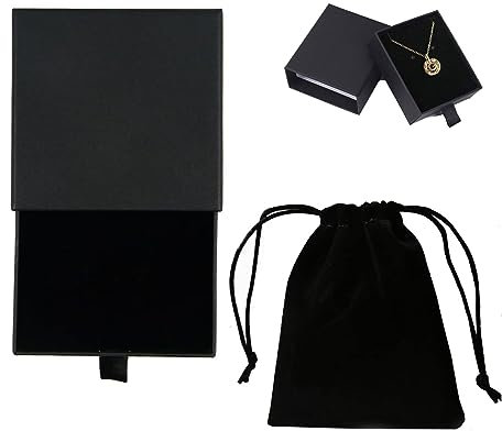 Gunwon Jewellery Gift Black Box with Velvet Bag,Modern Style Portable Jewellery Boxes Packaging Cardboard Jewellery Box with Drawers Storage Case for Rings Earrings Necklace Bracelets (Black)