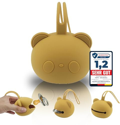 Tastic Schnullerbox Baby - Silikon Schnullerbox für unterwegs in Pandaform – Schnulleraufbewahrung BPA frei – Box vielseitig nutzbar und leicht zu Reinigen. Senf