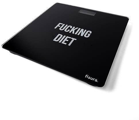 Fisura - Digitale Badezimmerwaage f*cking diet. Badezimmerwaage aus Glas. Elektronische Personenwaage bis zu 180 kg und 50 g Genauigkeit, Step-On Technologie. 30 x 30 cm