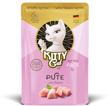 KITTY Cat Paté Pent Kitten, 6 x 85 g, comida húmeda para gatos jóvenes, comida para gatos sin cereales con taurina, aceite de salmón y mejillón de labios verdes, pienso completo con alto porcentaje de