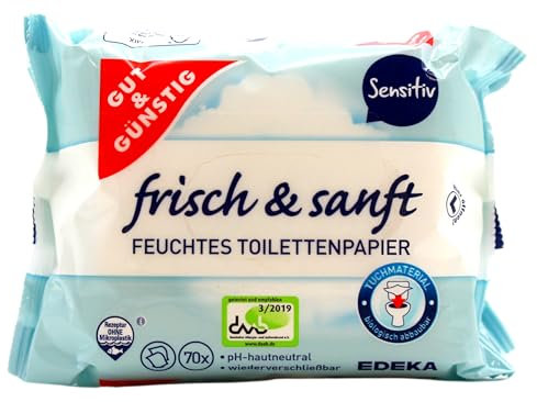 Edeka Gut & Günstig feuchtes Toilettenpapier Sensitiv, 2 x 70 Tücher, 12er Pack (12 x 140 Tücher)