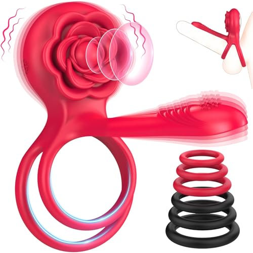 Vibrierender Penisring Sex Spielzeug für die Männer- 3 In 1 Cockring Sex Spielzeug für die Paare 10 Vibrationsmodi Penis Vibrator mit 6 Silikon Penisringe Set Männer Sex Sexspielzeug für Paare Extrem
