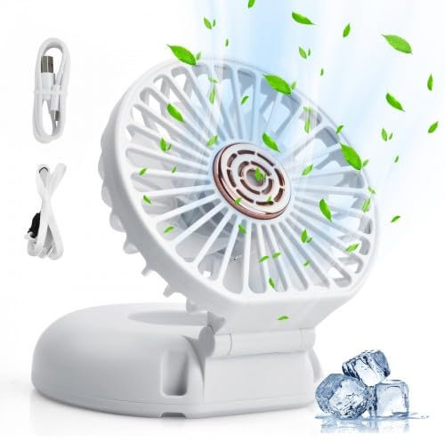 Handventilator Akku Usb Ventilator Mini, 180° Einstellbar Faltbarer Tischventilator, Ventilator 3 Geschwindigkeiten, Elektrischer Ventilator Klein 800 mAh für Zuhause BüRo Outdoor (Weiß)