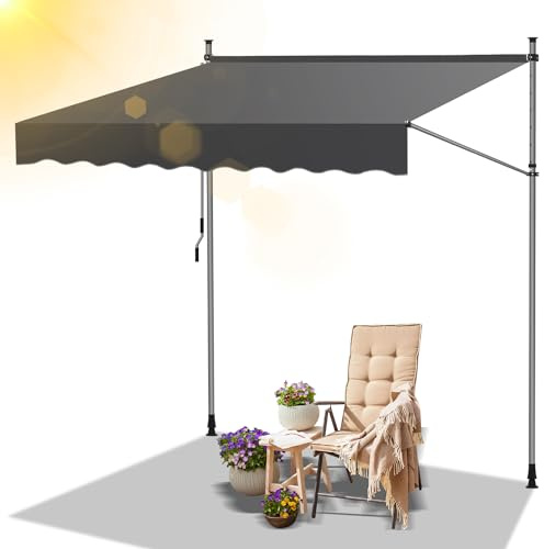 Daromigo Tenda da sole con morsetto per balcone, 400 x 120 cm, altezza regolabile, con manovella, resistente ai raggi UV, protezione solare, senza foratura, per balcone, giardino, grigio