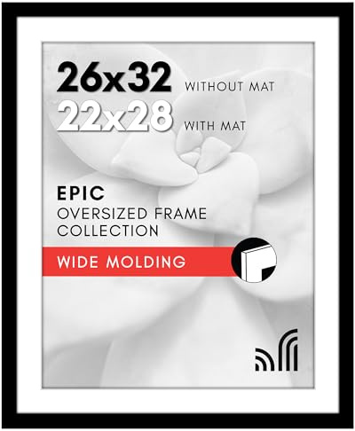 Americanflat 26x32 Picture Frame with Polished Plexiglass - Use as 22x28 Frame with Mat or Display 26x32 Photo Without Mat - Epic Collection - Wide Picture Frames for Wall Display - Black