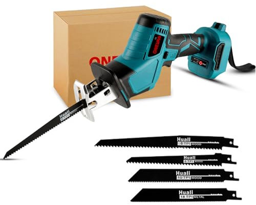 ONEVAN gattuccio a batteria per Makita 18V, sega a gattuccio elettri con 4 lame per seghe, corsa alternativa 15mm, senza spazzole segaossa per Taglio di Legno e Metallo