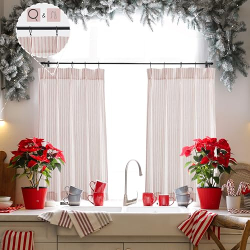 LIMON HOME rosa randig nypa veck köksgardiner, 61 cm längd, ljusrosa skåpgardiner för barnkammare, 2 panelset