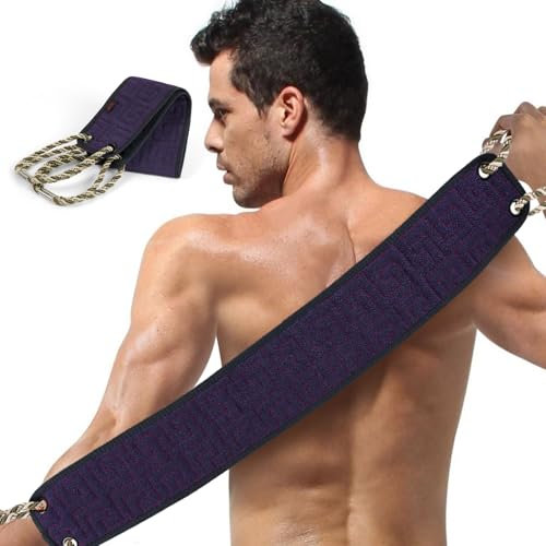 URAQT Arnés Exfoliante de Fibre, Depurador Corporal Exfoliante, Cepillo Ducha para Espalda Alivia Depurador de Espalda Natural para la Ducha de Hombre y Mujere para Limpieza Profunda, Morado Oscuro
