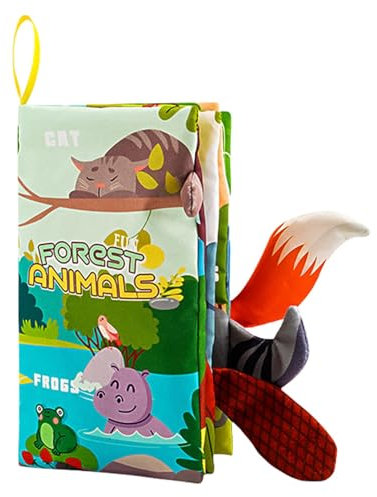 keloppasit Knisterbücher für Babys,Stoffbücher für Babys, Tiere, Schwänze, Touch-Bücher - Sensorisches Aktivitätsspiel, sensorisches Touch-Spielzeug, Cartoon-Bücher aus weichem Stoff für Kleinkinder