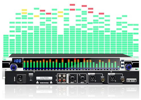 Ecualizador gráfico estéreo de 31 bandas con 10 efectos preestablecidos, ajuste independiente de graves, medios y agudos, pantalla de espectro LED, relación señal/ruido de 82 dB, para estudio de