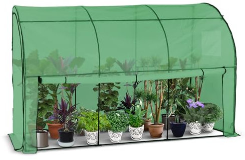 VOUNOT® Serre de Jardin en Toutes Saisons Abri d'hivernage Murale Adossée pour Légumes Plantes Fleurs Serre Adossée avec Bâche PE 135g/m2 pour Balcon Terrasse Jardin 300x100x180cm Vert