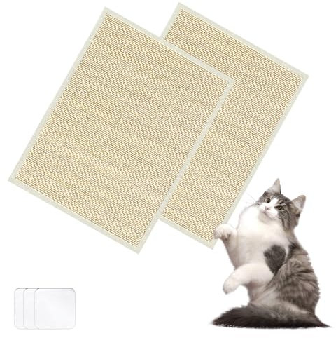 KLEHOPE Katzen Kratzmatte, 2 Stück Sisal Teppich, Selbstklebend Kratzbretter Katze Wand, mit 8 Stück Doppelseitigem Klebeband, Sisalteppich für Wände, Ledersofas, Fliesen(30 x 40 cm)