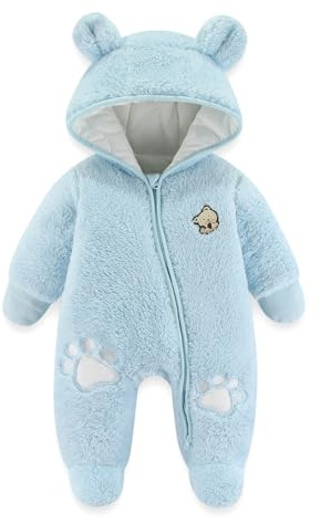 JiAmy Combinaison Bebe Garcon Fille Hiver Polaire Combipilote Pilote Bébé Manteau à Capuche Manches Longues Ours Combinaison de Neige 0-12 Mois