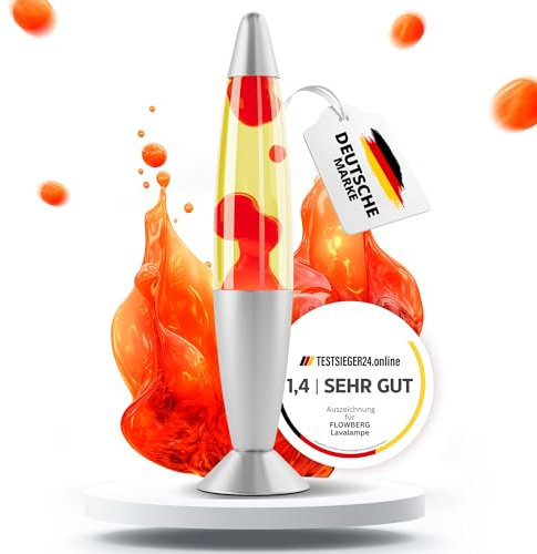 FLOWBERG Lavalampe (rot) | Rote Wachslampe | Originell und handliche Tischlampe mit 1,7 m Kabel & Ersatzleuchtmittel | Retro-Design