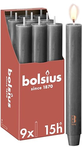 Bolsius, Rustikt Antikljus, 23 Cm, Antracit, I Kartong, 9-Pack, Dekorativa Ljus, Innehåller Naturligt Vegetabiliskt Vax, Utan Palmolja