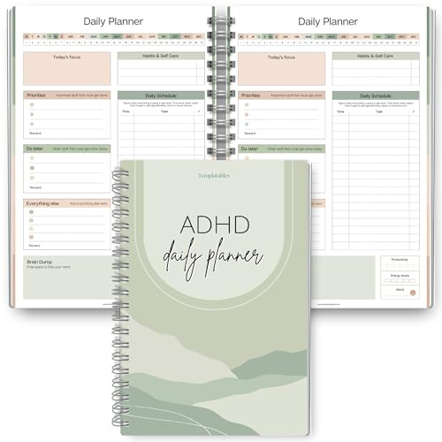 ADHD-dagboksplanerare för vuxna neurodivergerande, daglig produktivitetsplanerare och aktivitetshantering för att hålla sig organiserad och fokuserad (grön)