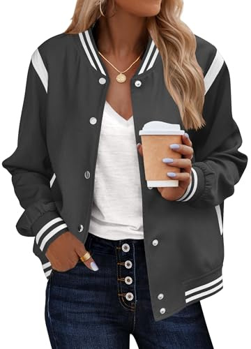 Zeagoo Women Bomber Jacket 2026 Fashion Casual Trendy Varsity Lightweight Hip Pop Moto Streetwear Spring School Outfits Dark Grey