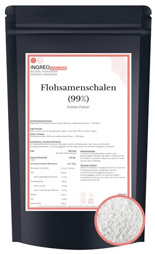 1 kg | Cáscaras de psyllium Husk en polvo | 99% puro extra blanco | rico en fibra | vegano sin gluten | hornear cocinar bajo en carbohidratos | sin aditivos | materia prima alimentaria | INGREO