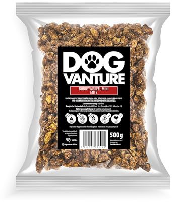 Dogvanture Buddy Snack 100% Ente Würfel Mini 500 g | Monoprotein Hundeleckerli | Getreidefrei, Zuckerfrei, ohne künstliche Zusätze | Barf-inspiriert | Nicht bröselnd & Nicht fettend