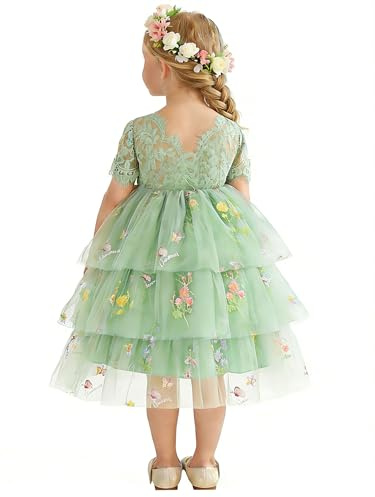 ZOEREA Girls Dress Floral Embroidery Dresses Lace V Backless Party Dress Tutu Princess Dresses Knee-grazing Dress 2-8 Years
