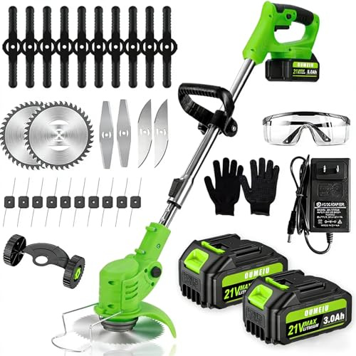 Desbrozadoras eléctricas inalámbricas, corte de bordes inalámbricos a 2 21 V, 4,0 Ah, batería, desenrolladoras de batería para cortar los céspedes del jardín, césped firme (Green)