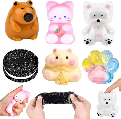 Taba Squishy Fidget Toy,6Pcs Capybara Squishy Cookies,Cat Paw Squishy Set,Fufu Squishy Fidget Toys,Cute Squishies Stress Relief Sensory Squeeze Toy for Kids Adults,Birthday Novelty Gifts Party Favors