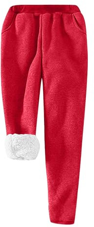 Varma joggingbyxor för kvinnor, kvinnors raka ben joggingbyxor med fickor | Loungebyxor för damer elastisk midja, tjocka fleecefodrade byxor, stretchiga varma pyjamasunderdelar, vinterkomfortbyxor