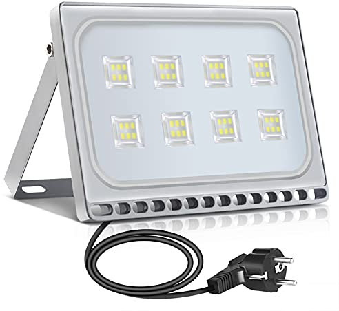 50W LED Flutlicht Flutlichtstrahler Strahler Scheinwerfer, LED Fluter Baustrahler mit Stecker Wasserdicht IP65, Kaltweiß 6000K, Ideale Wandleuchte Außenbeleuchtung für Garten, Garage, Hotel