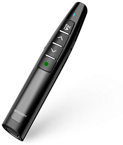 Presenter mit Laserpointer, BYEASY Wireless Laser Pointer mit Grüner Laserpointer, RF 2.4GHz Präsentations Clicker Remote 100ft USB PowerPoint Clicker für Präsentationen und Google Slides