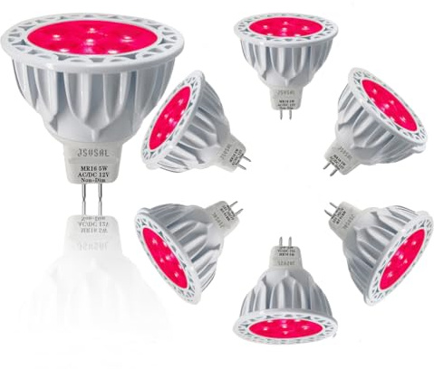 JSVSAL Red MR16 GU5.3 Led Bulbs 5W Replace 35W 50W Halogen Equivalent,12V Low Voltage,40 Degree Spotlights for Landscape Flood Track Yard Garden Tree Pool Holiday Lighting,Not Dimmable,6 Pack
